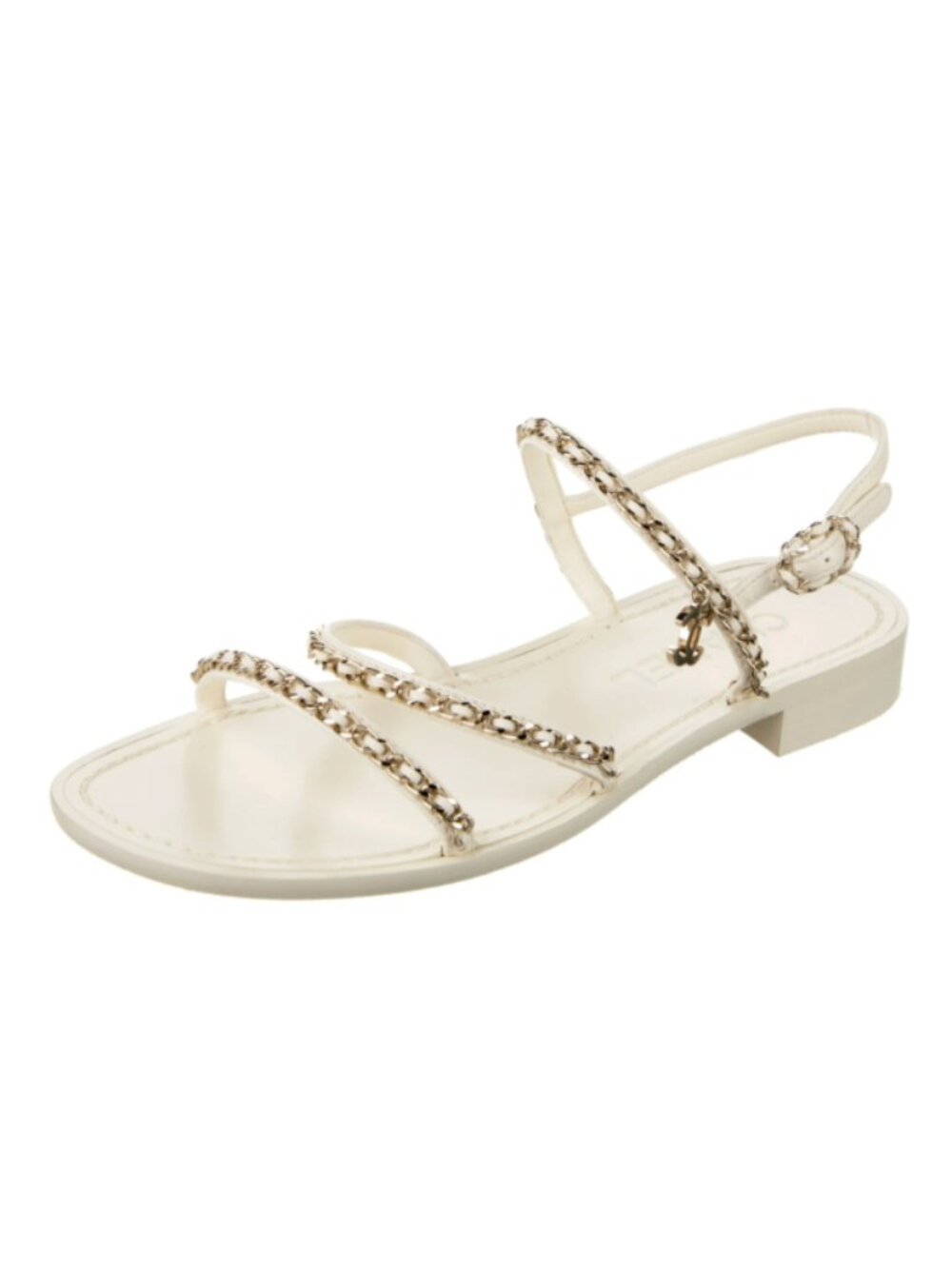 White Chanel Chain-Trimmed Sandals - Picture 3 of 3